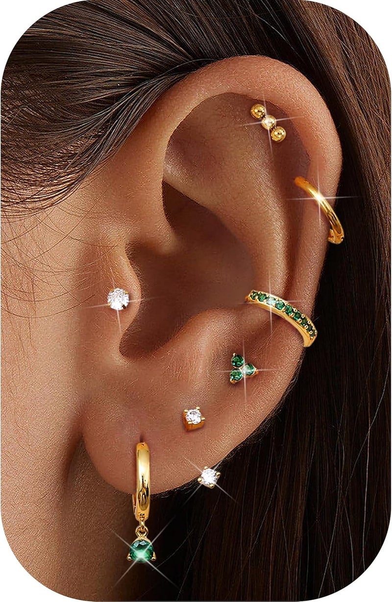 Jstyle Hypoallergenic 14K Gold Plated Stud Hoop Earrings for Women - Surgical Stainless Steel Earrings Trendy Small Hoops Cartilage Earring Stacks Huggie Earring Set for Multiple Piercing Jewelry - Image 2